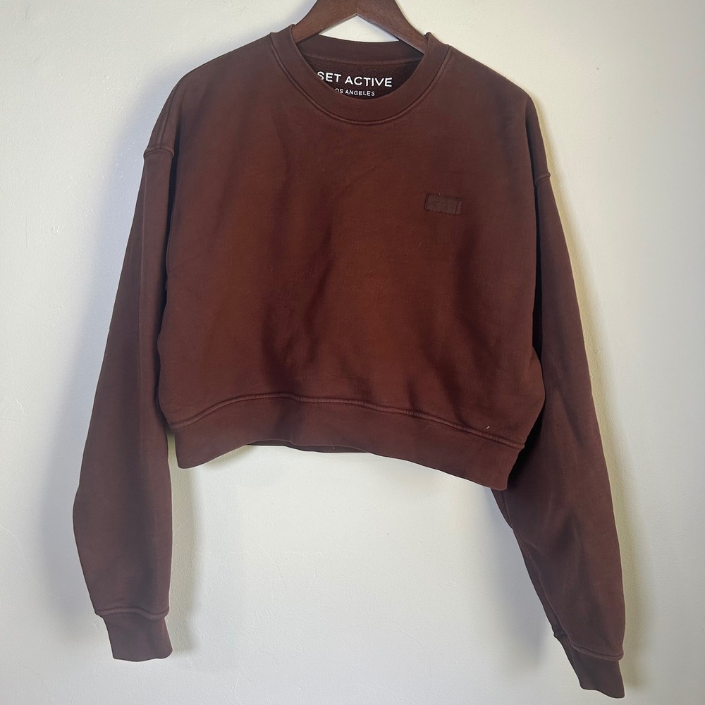 SET ACTIVE SCULPTFLEX Boxy Cropped Sweatshirt Size Medium Espresso Brown
